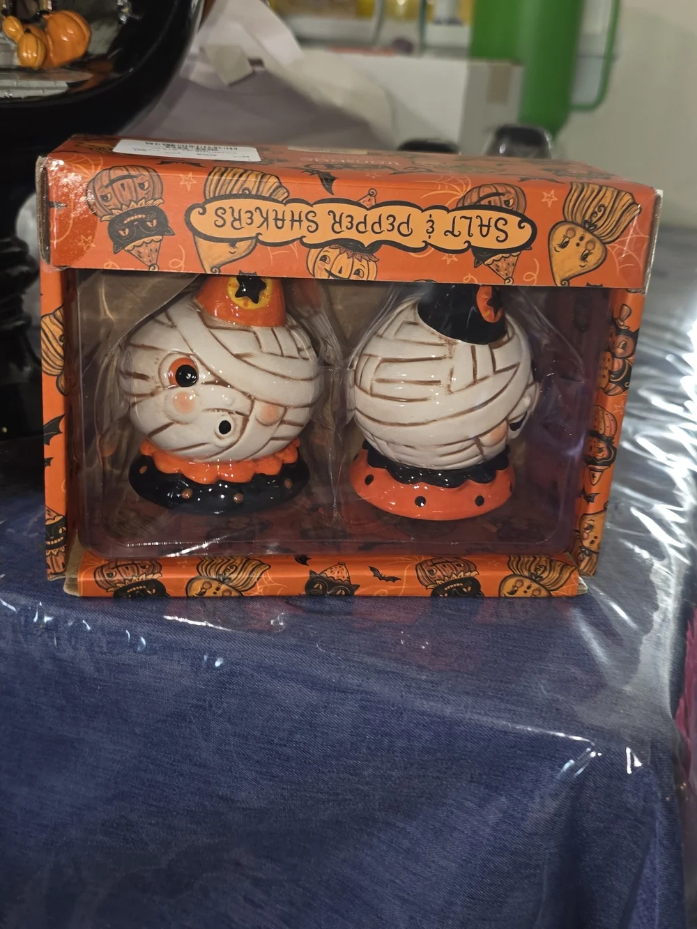 Halloween Mummy Salt & Pepper Shaker Set - Orange & Black